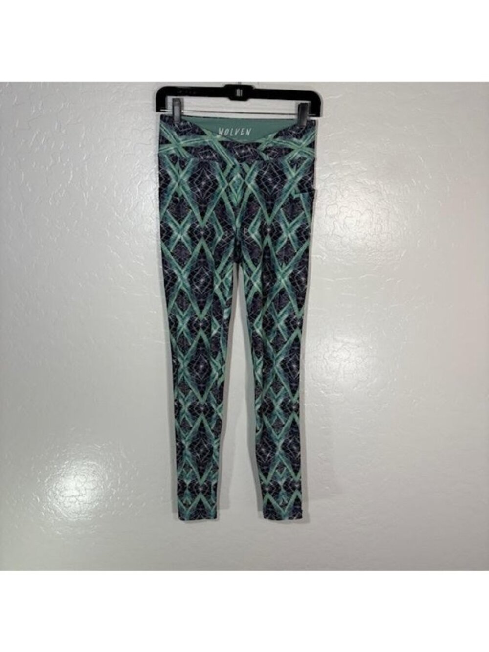 Wolven Leggings Womens M Green Geometric High Rise Ankle Yoga Pants Athletic